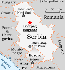 Map showing the geographical position of Vojvodina (Serbia) within Europe.