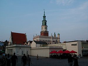 Old and new buildings at the old Market Square of Poznan